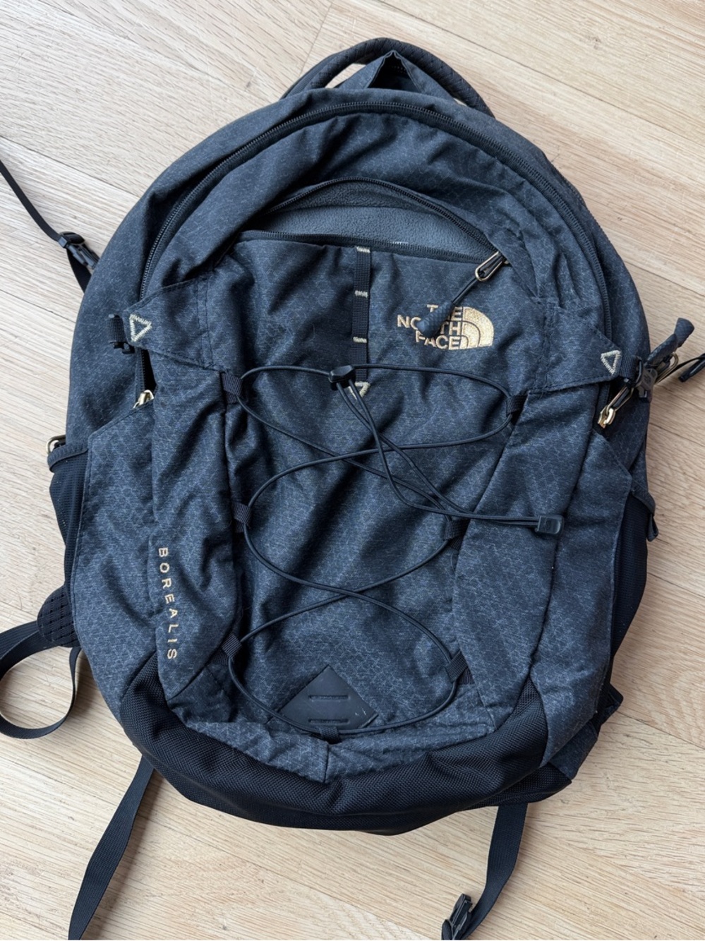 The North Face Borealis Pack in Charcoal Black with Gold Logo
